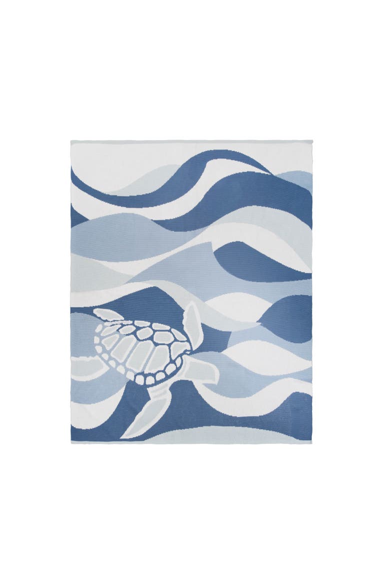 Blue Wave Turtle Indoor and Outdoor Throw Blanket, Main, color, Blue