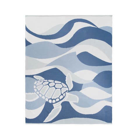 Blue Wave Turtle Indoor and Outdoor Throw Blanket