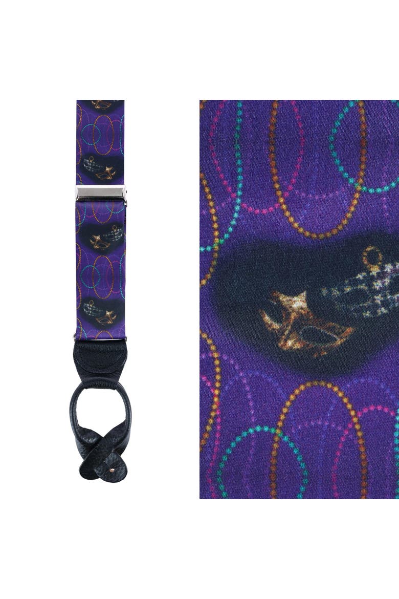 Mardi Gras Celebration Silk Button End Suspenders, Main, color, Purple