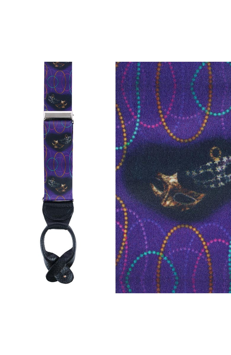 Trafalgar Mardi Gras Celebration Silk Button End Suspenders, Main, color, Purple