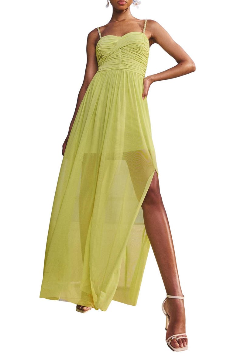 Embellished Strap Ruched Maxi Dress, Main, color, GREEN