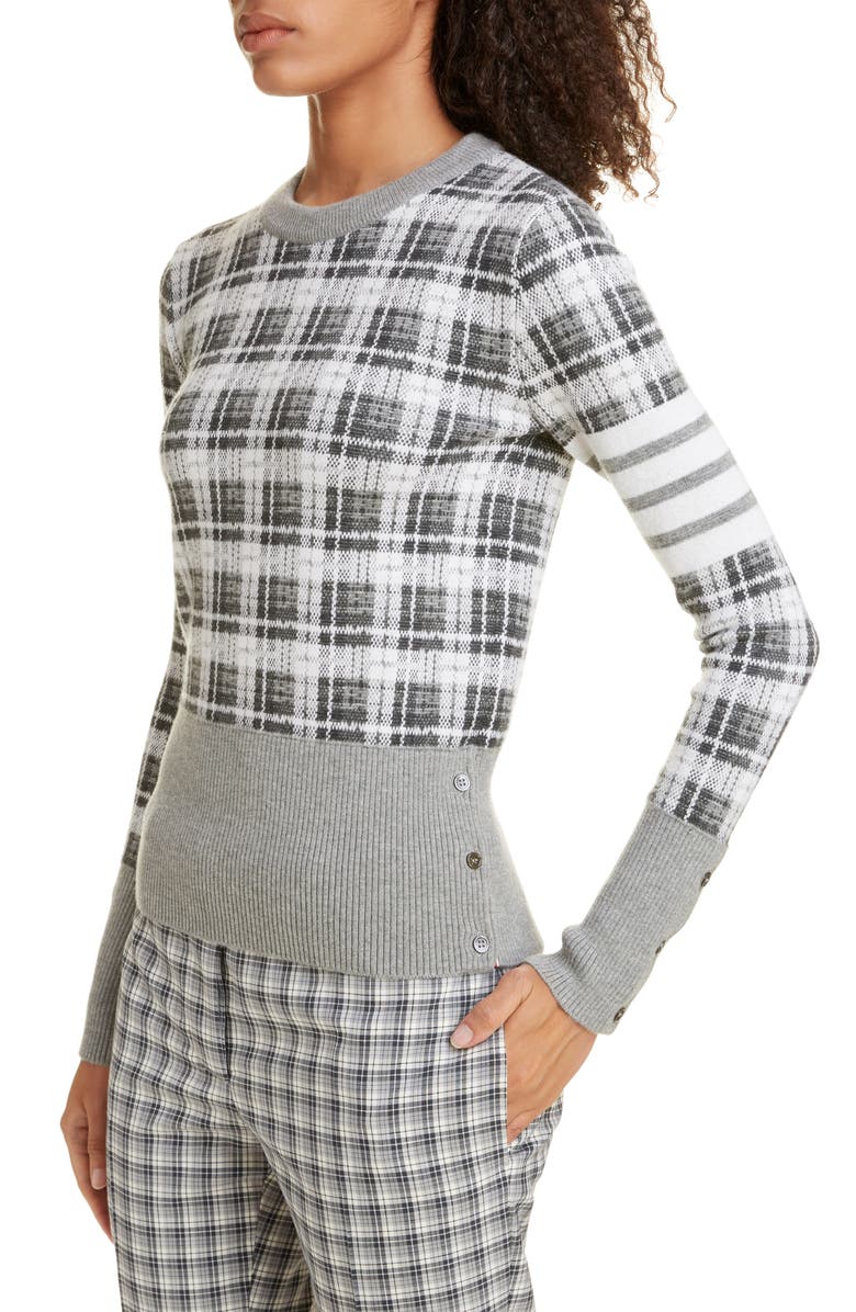 Thom Browne Checked Jacquard Cashmere & Wool Sweater, Alternate, color, 