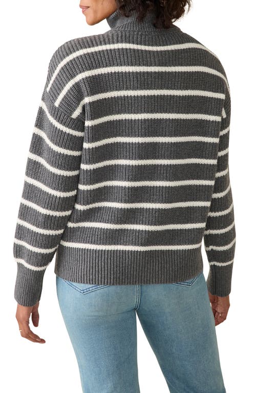 FAHERTY FAHERTY MARINER STRIPE QUARTER ZIP SWEATER