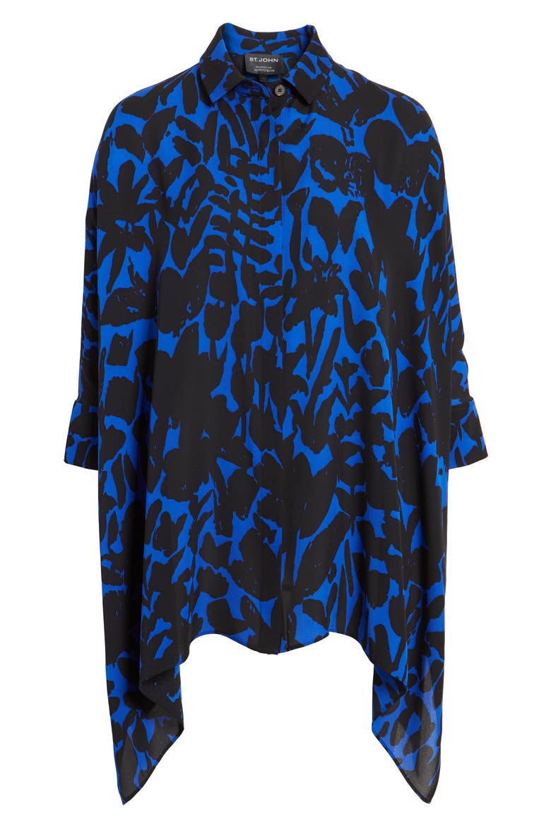 Floral Markings Satin Shirt (Nordstrom Exclusive), Alternate, color, CAVIAR/ VIVID BLUE