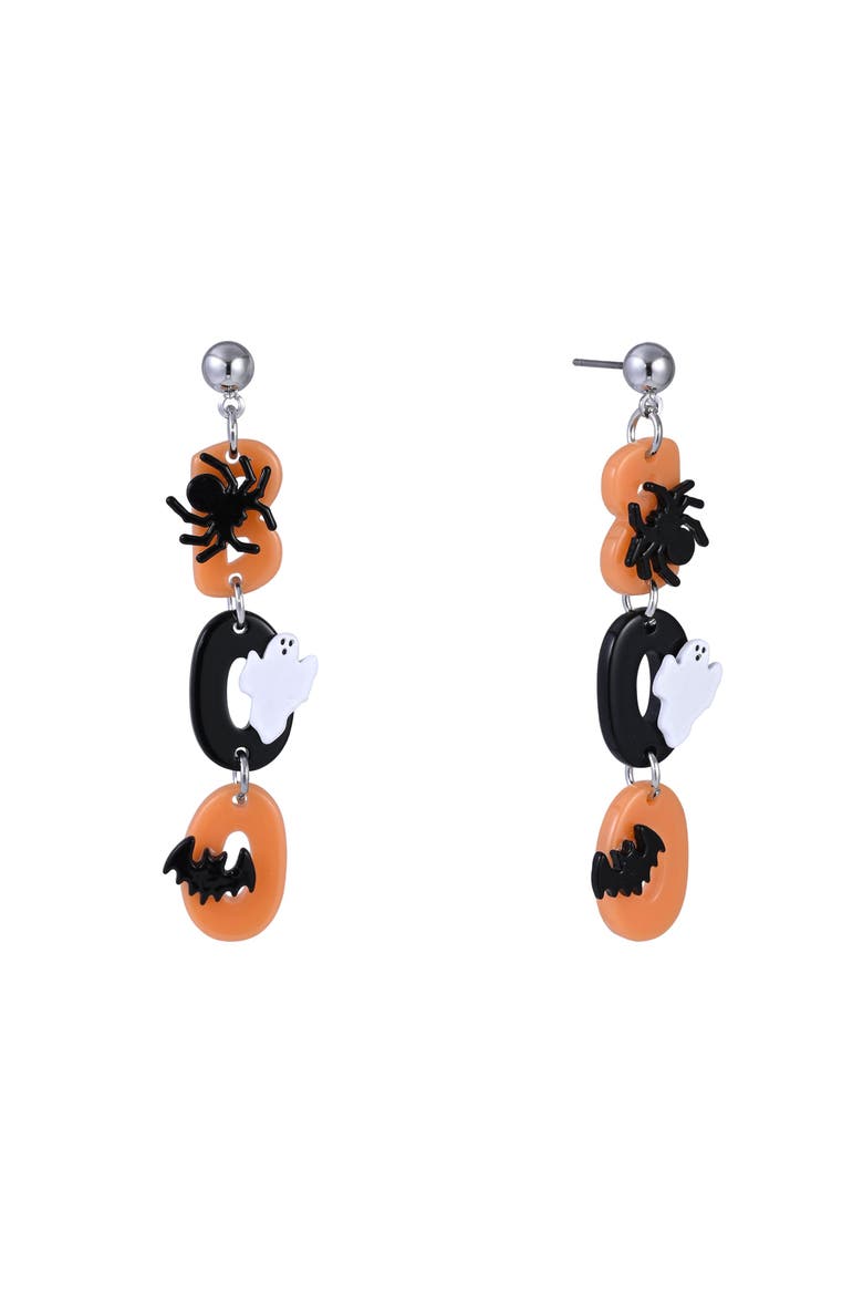 Halloween Black and Orange Boo Earrings, Main, color, Black