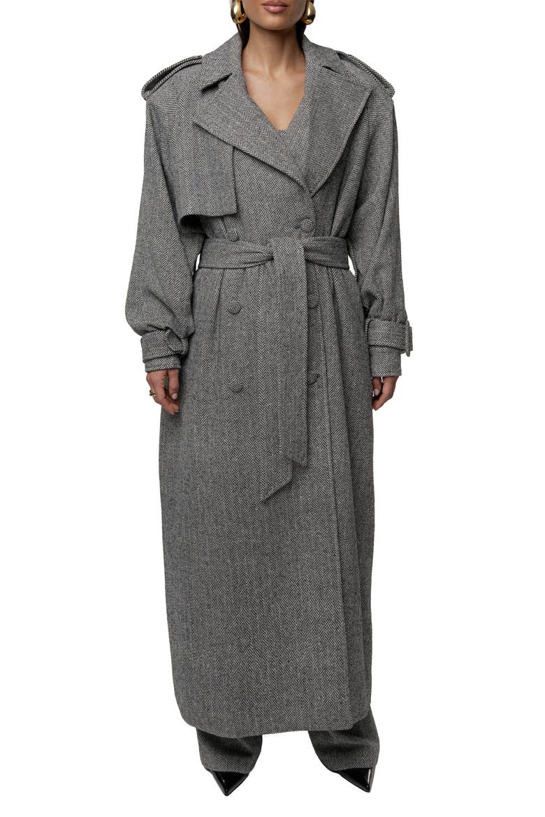 Herringbone Oversized Trench Coat, Main, color, Black