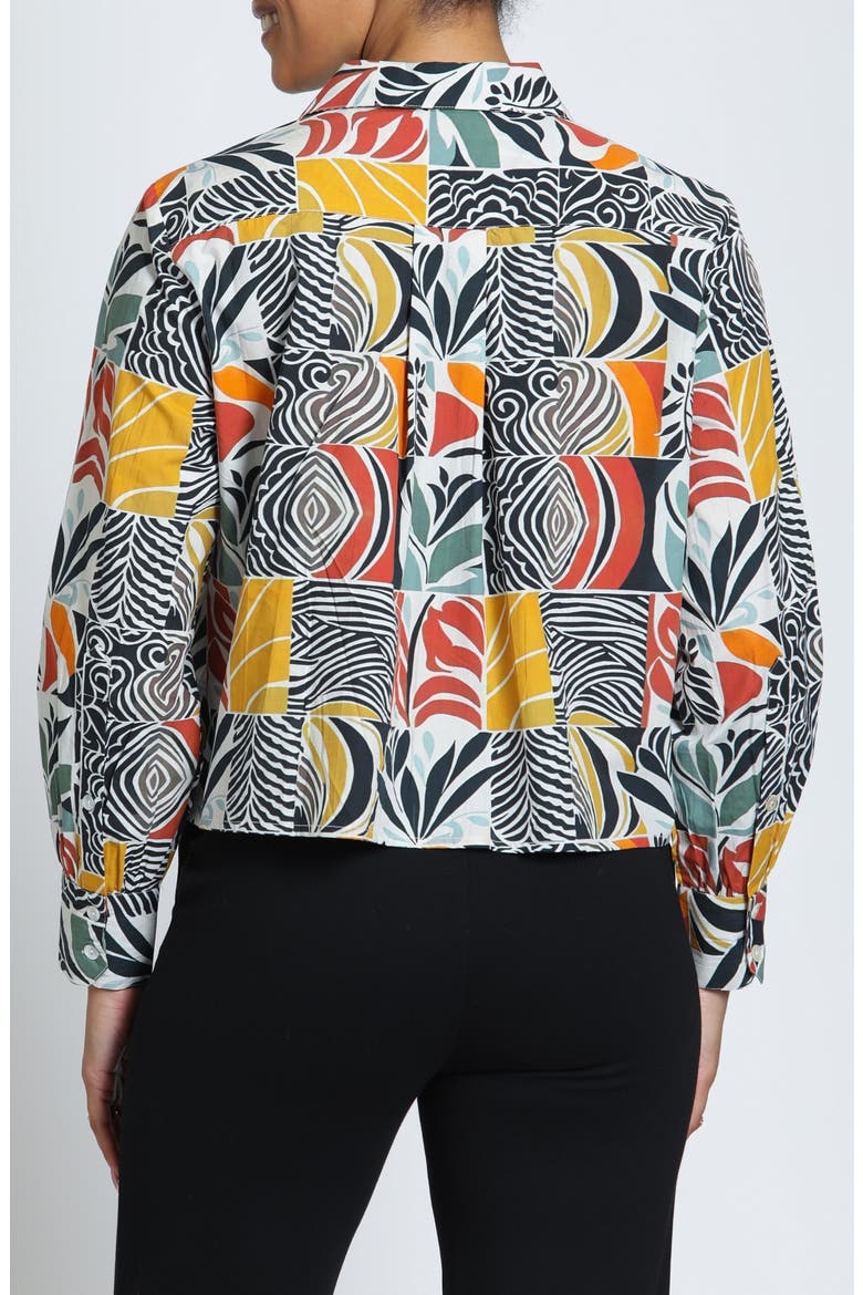 Print Cotton Button-Up Crop Shirt, Alternate, color, TERRACOTTA/MOSS