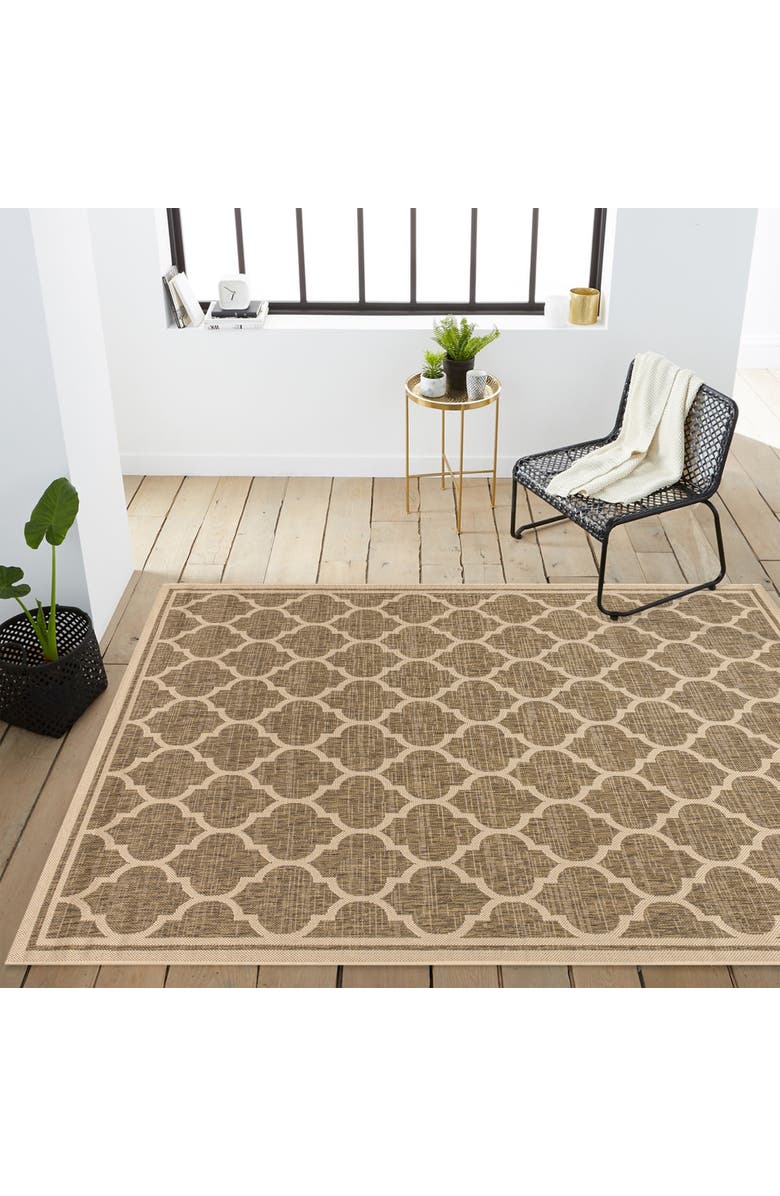 JONATHAN Y Trebol Moroccan Trellis Textured Weave Indoor/Outdoor Area Rug, Alternate, color, Brown/Beige