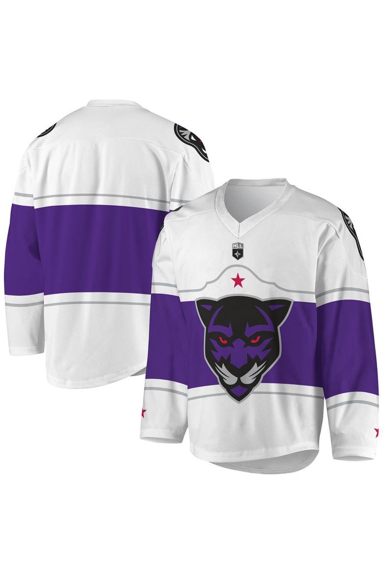 Men's White/Purple Panther City Lacrosse Club Replica Jersey, Alternate, color, White