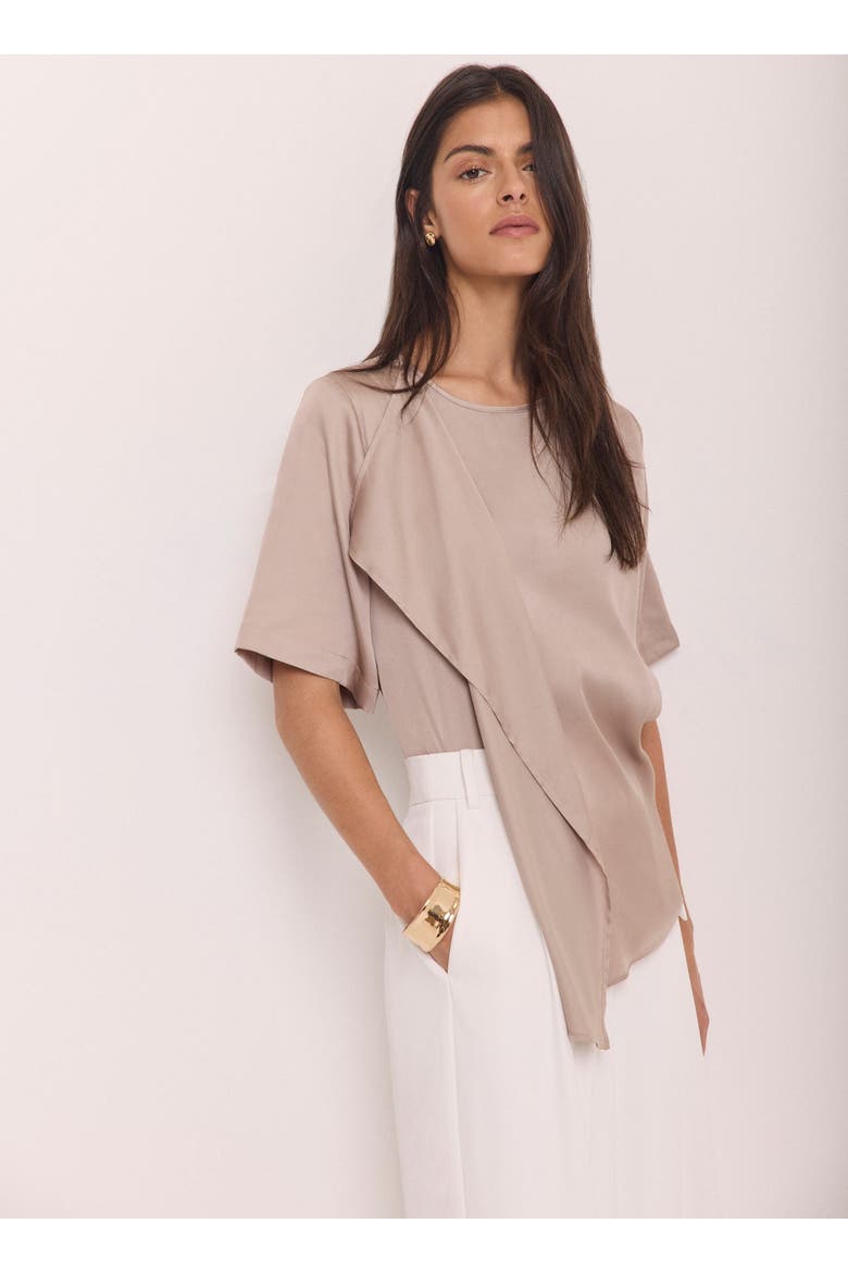 Satin Ruffle Front Top, Alternate, color, Neutral