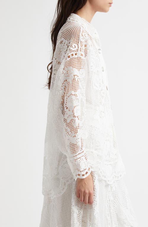 Farm Rio Swan Lake Guipure Lace Button-up Shirt In Off-white