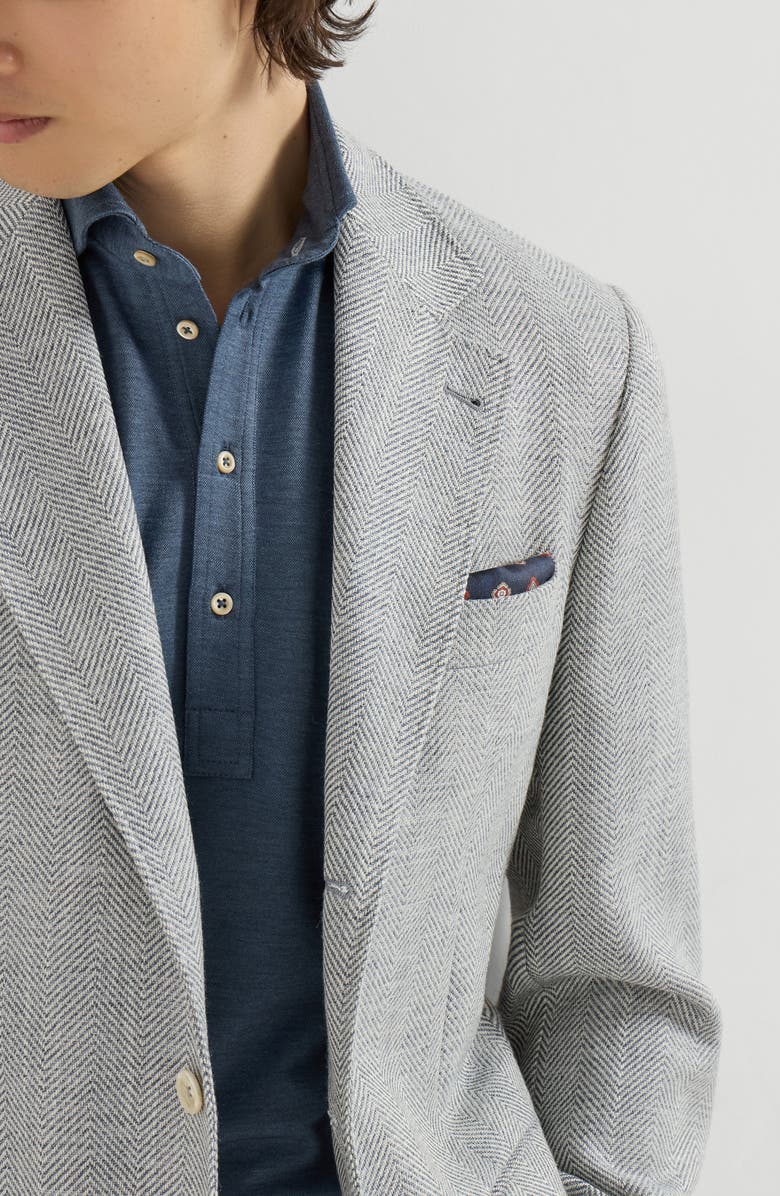 Brunello Cucinelli Wool, alpaca and silk chevron deconstructed blazer, Alternate, color, Cerulean
