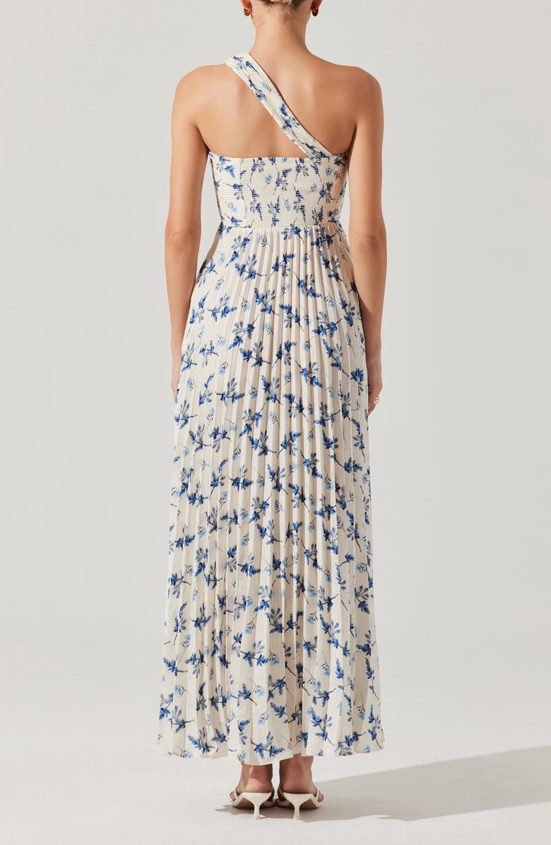 ASTR the Label Rasya Floral Pleated One-Shoulder Maxi Dress, Alternate, color, White Blue Floral