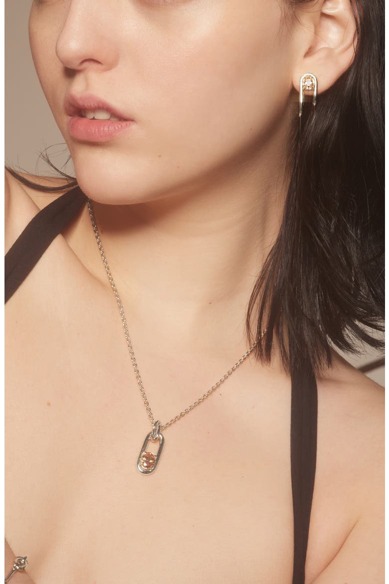 Cubic Zirconia Link Pendant Necklace, Alternate, color, SILVER/ PEACH