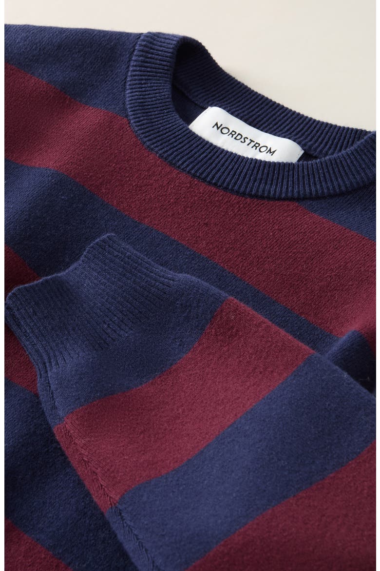 Kids' Crewneck Sweater, Alternate, color, NAVY-BURGUNDY LIL RUGBY STRIPE