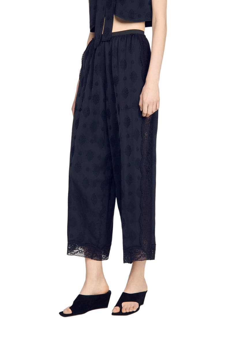 Fluid Paisley jacquard trousers, Alternate, color, Black