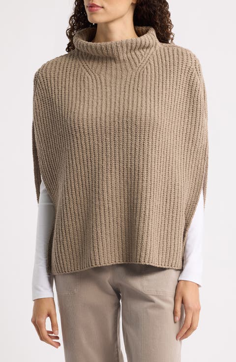 Cotton Blend Rib Poncho