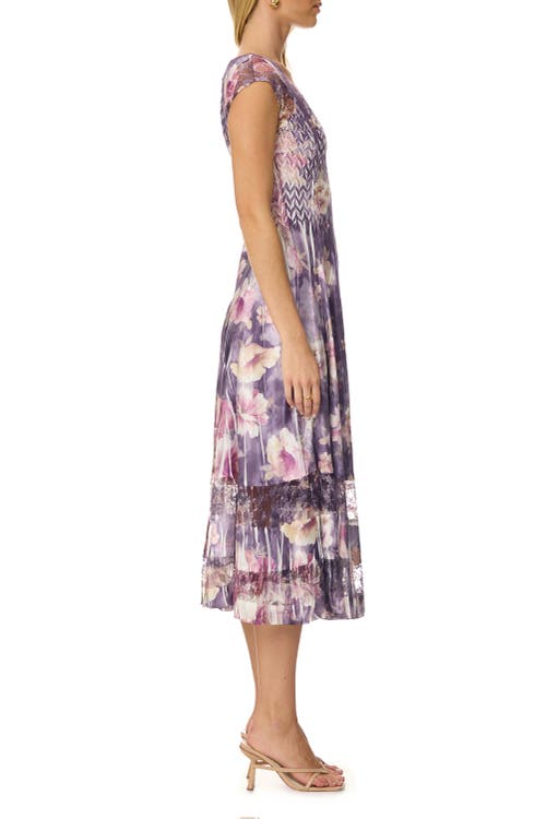 Komarov Dramatic Lace Inset Dress With Cap Sleeves In Purple