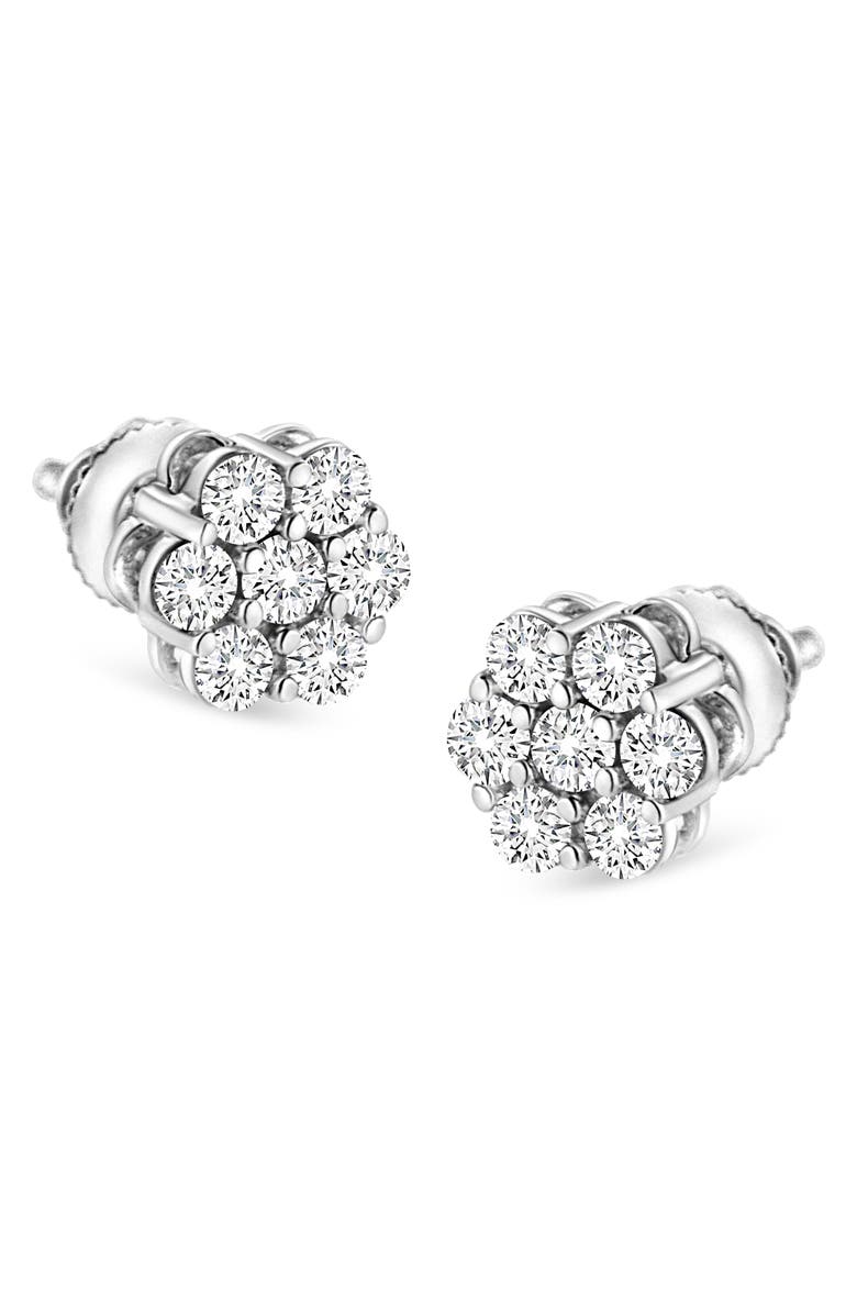 Haus of Brilliance 14K White Gold 1/2 Ct RoundDiamond Floral Stud Earrings, Alternate, color, White