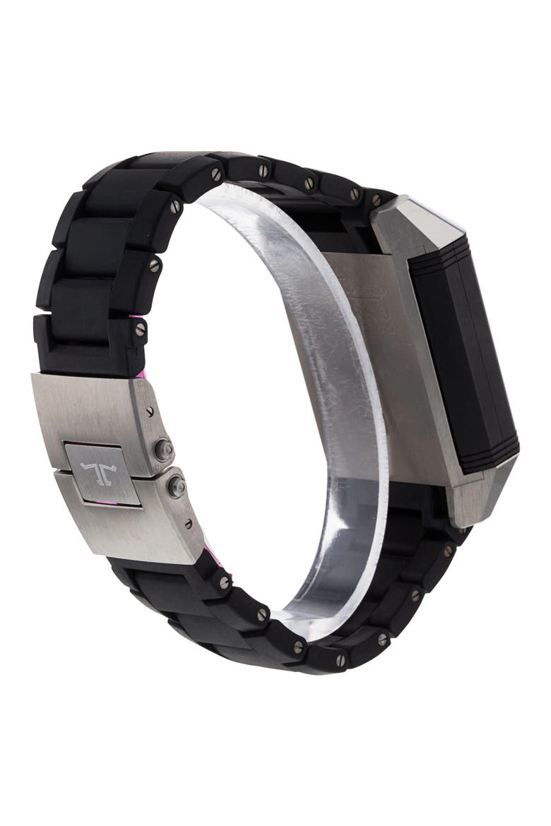 Jaeger-LeCoultre Preowned Reverso Squadra World Time Rubber Strap Chronograph Watch, 35mm, Alternate, color, BLACK