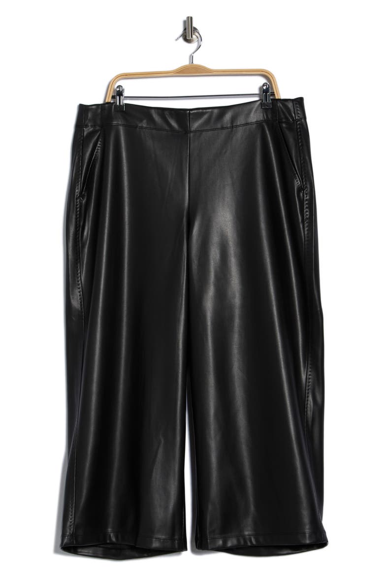 Crop Wide Leg Faux Leather Pants, Alternate, color, BLACK