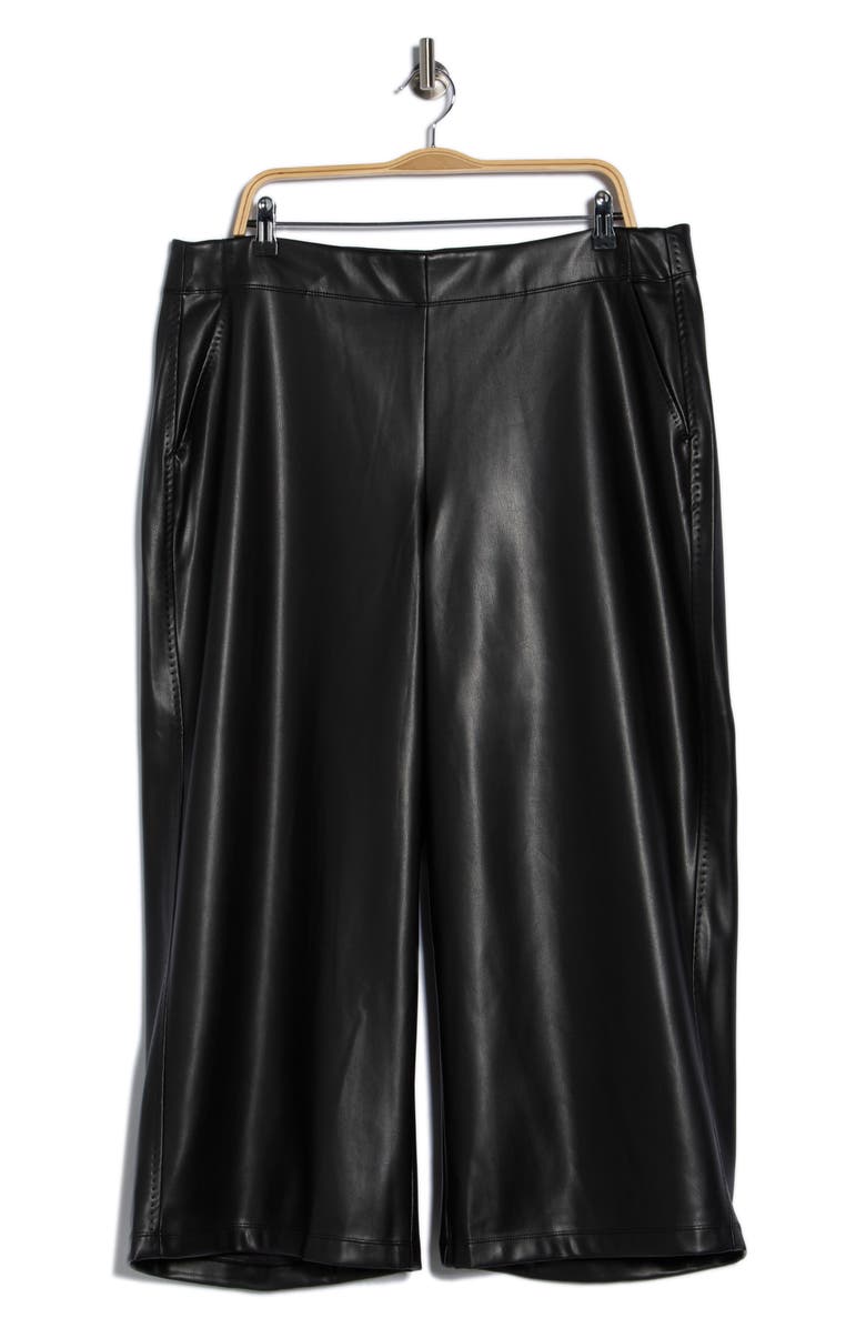 MAX STUDIO Crop Wide Leg Faux Leather Pants, Alternate, color, Black