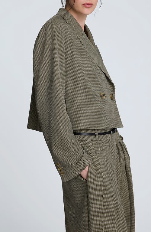 Kenneth Cole Houndstooth Cropped Double Breasted Jacket In Gray