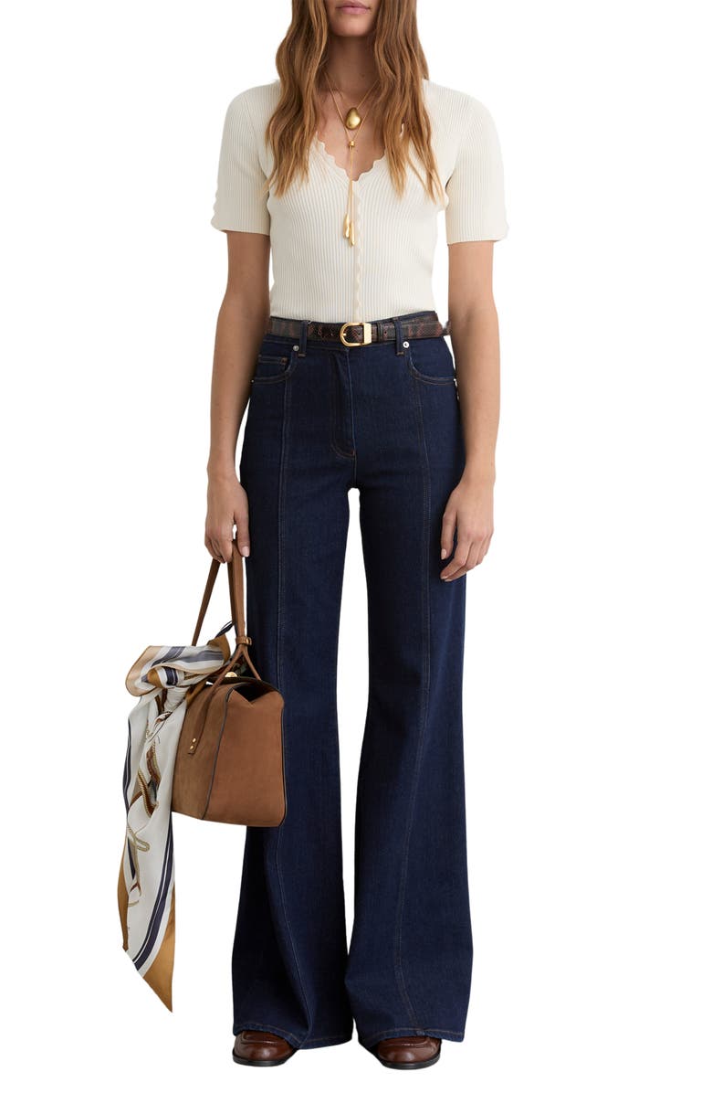 Reiss Marcy Scalloped Rib Knit Top, Alternate, color, Ivory