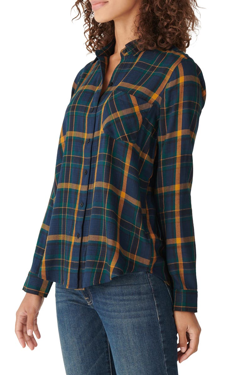 Lucky Brand Plaid Cotton Blend Flannel Button Up Shirt, Alternate, color, Navy/ Green