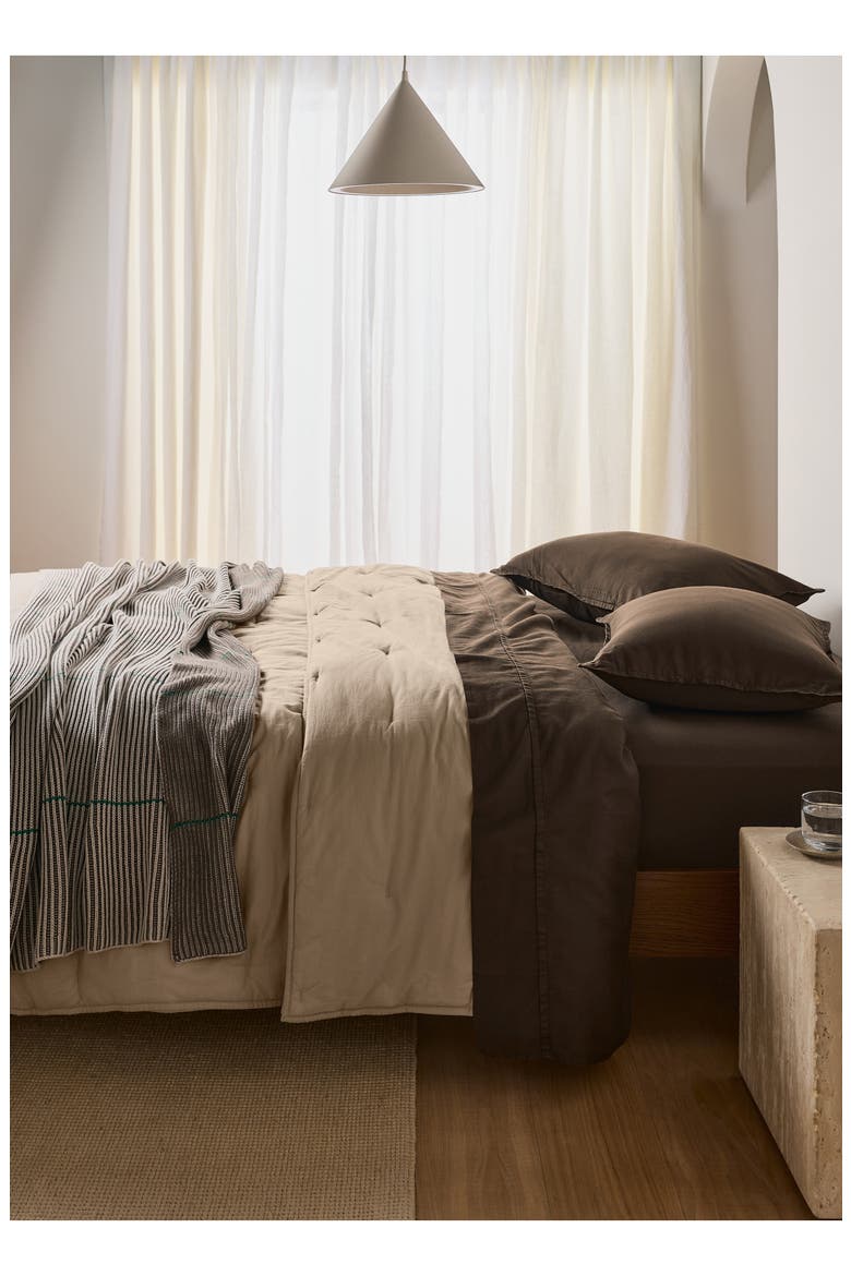 Two-Tone Organic Cotton Rib Throw Blanket, Alternate, color, BONE/ WARM GREY