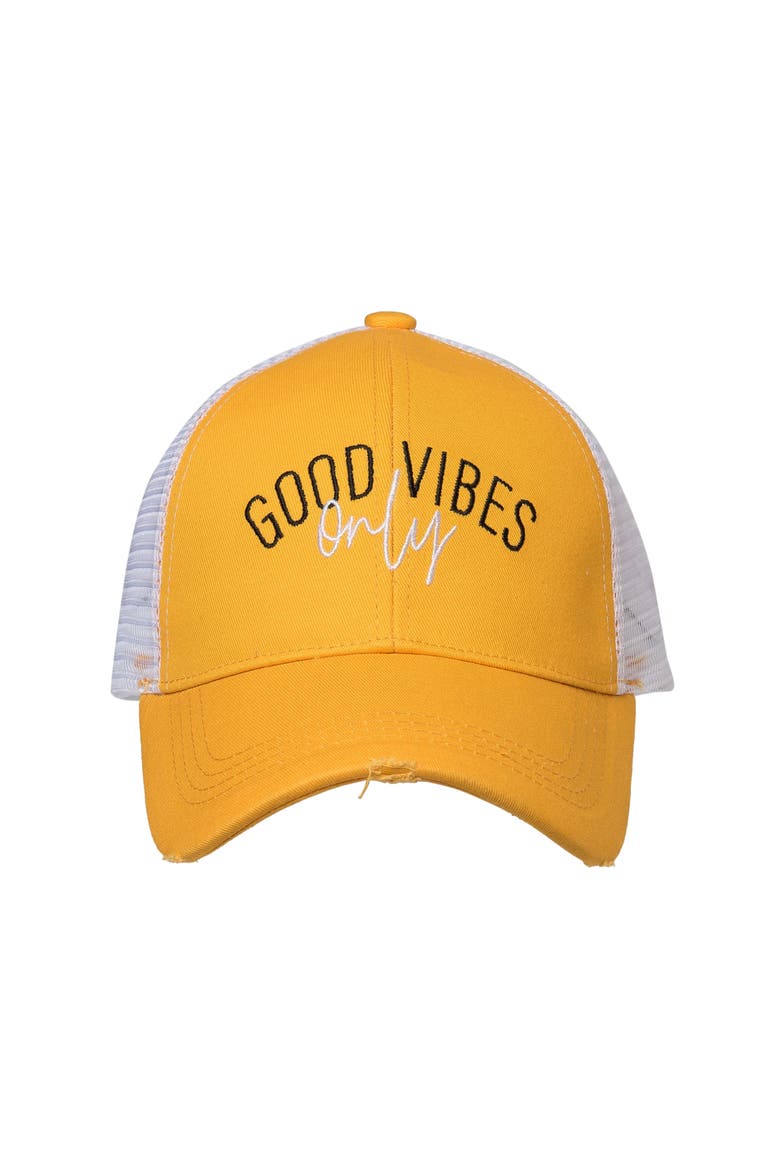 Good Vibes Only Baseball Hat Cotton Yellow, Main, color, Yellow