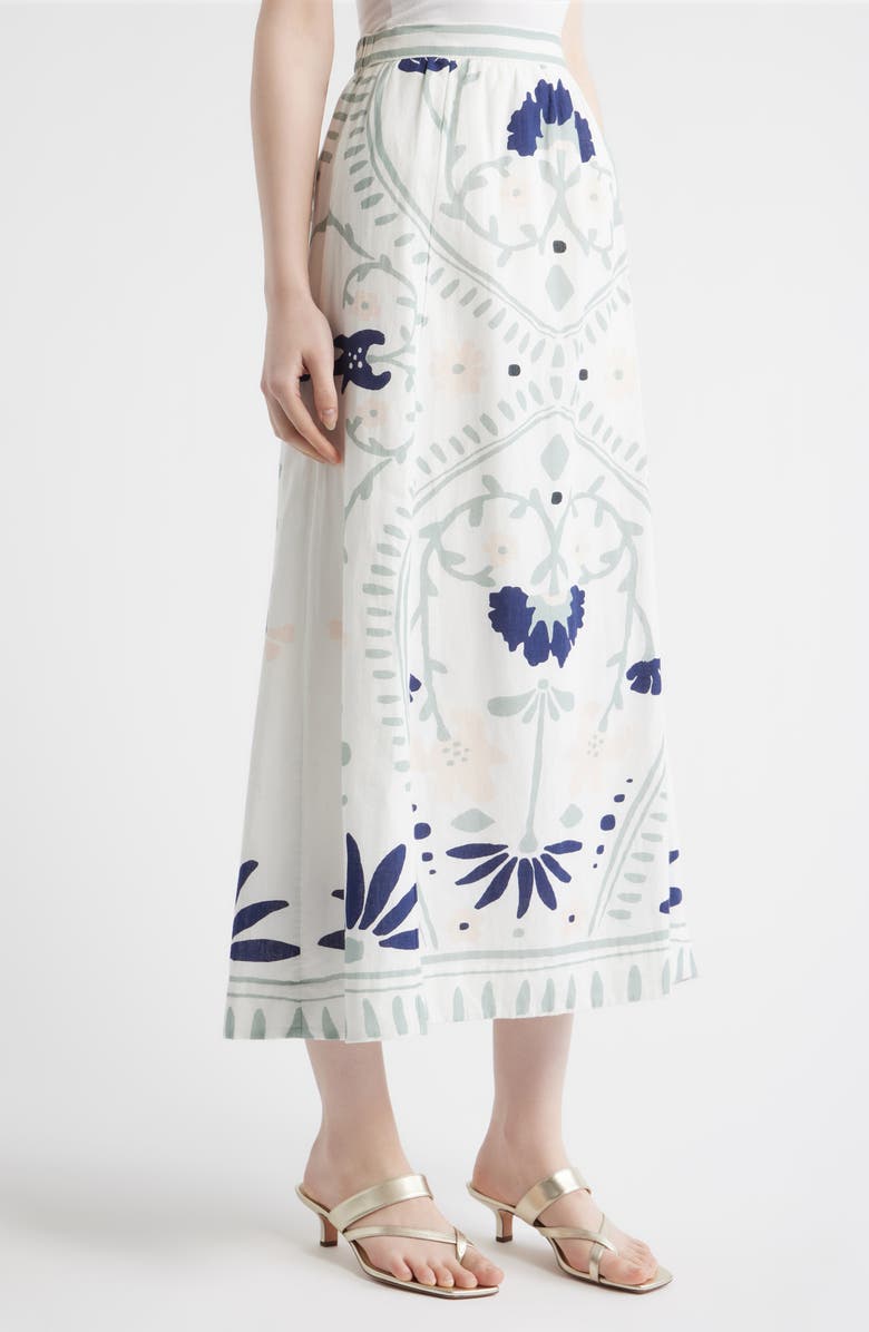 Cleobella Juliet Floral Cotton & Linen Skirt, Alternate, color, Liliana Blue Surf Print