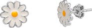 Spero London Enamel Daisy Stud Sterling Silver Earrings