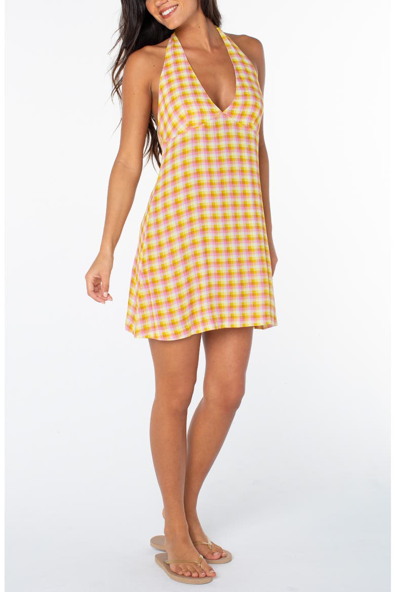 Beach Day Check Halter Minidress, Main, color, BODACIOUS