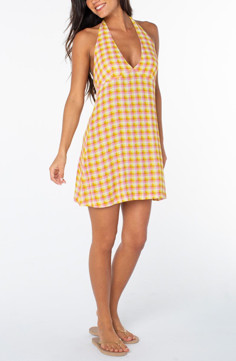 Roxy Beach Day Check Halter Minidress, Main, color, 