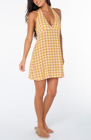 Roxy Beach Day Check Halter Minidress