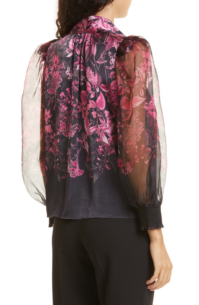Alice + Olivia Bettina Floral Print Blouson Sleeve Silk Blend Shirt, Alternate, color,
