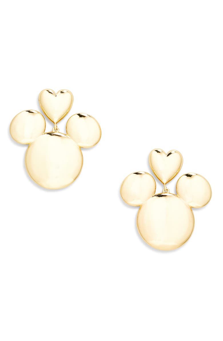 BaubleBar x Disney Mickey Mouse Heart Stud Earrings, Main, color, Gold