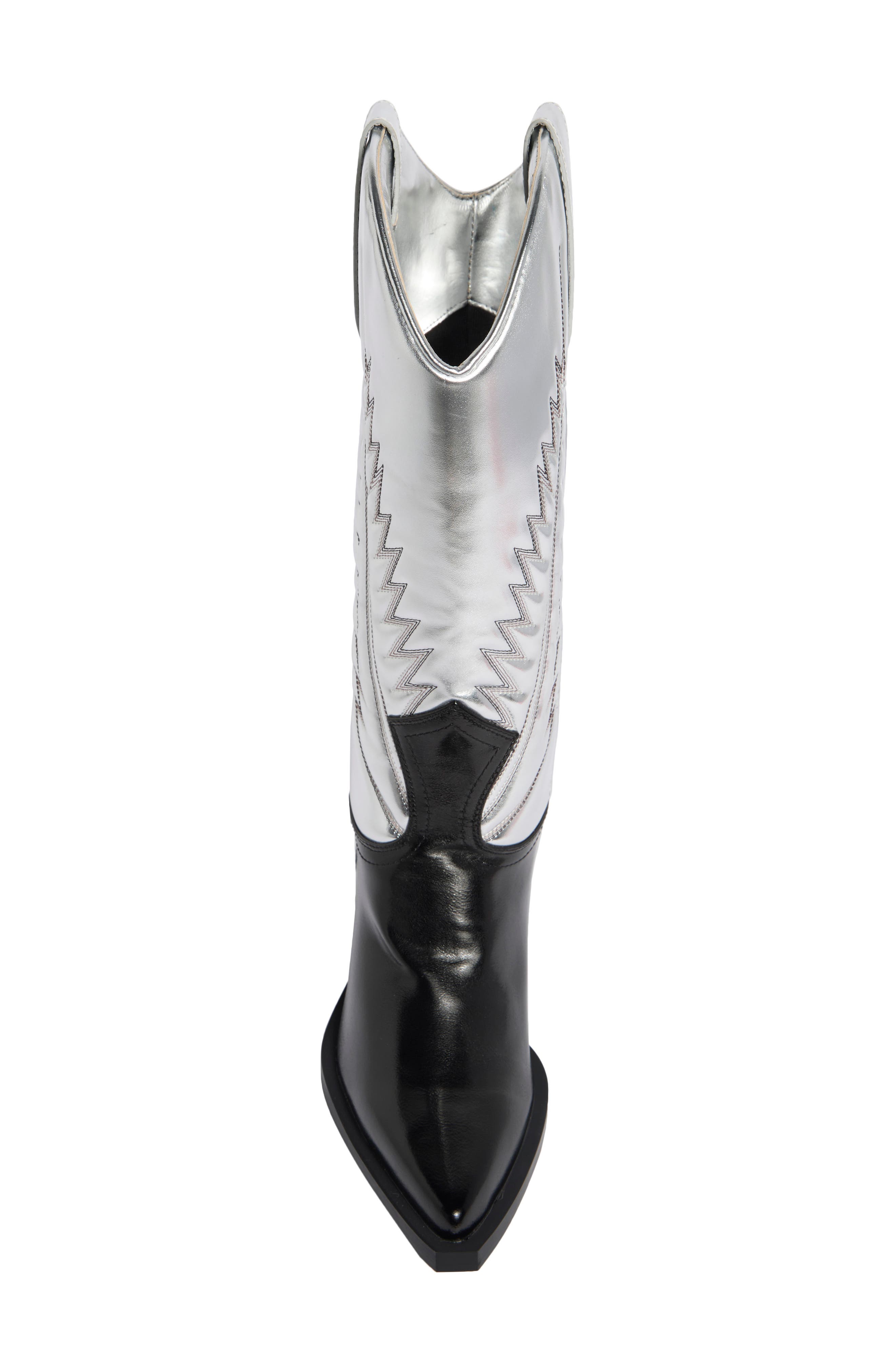 Marmalade Faux Leather Western Boot, Alternate, color, BLACK/ SILVER METALLIC