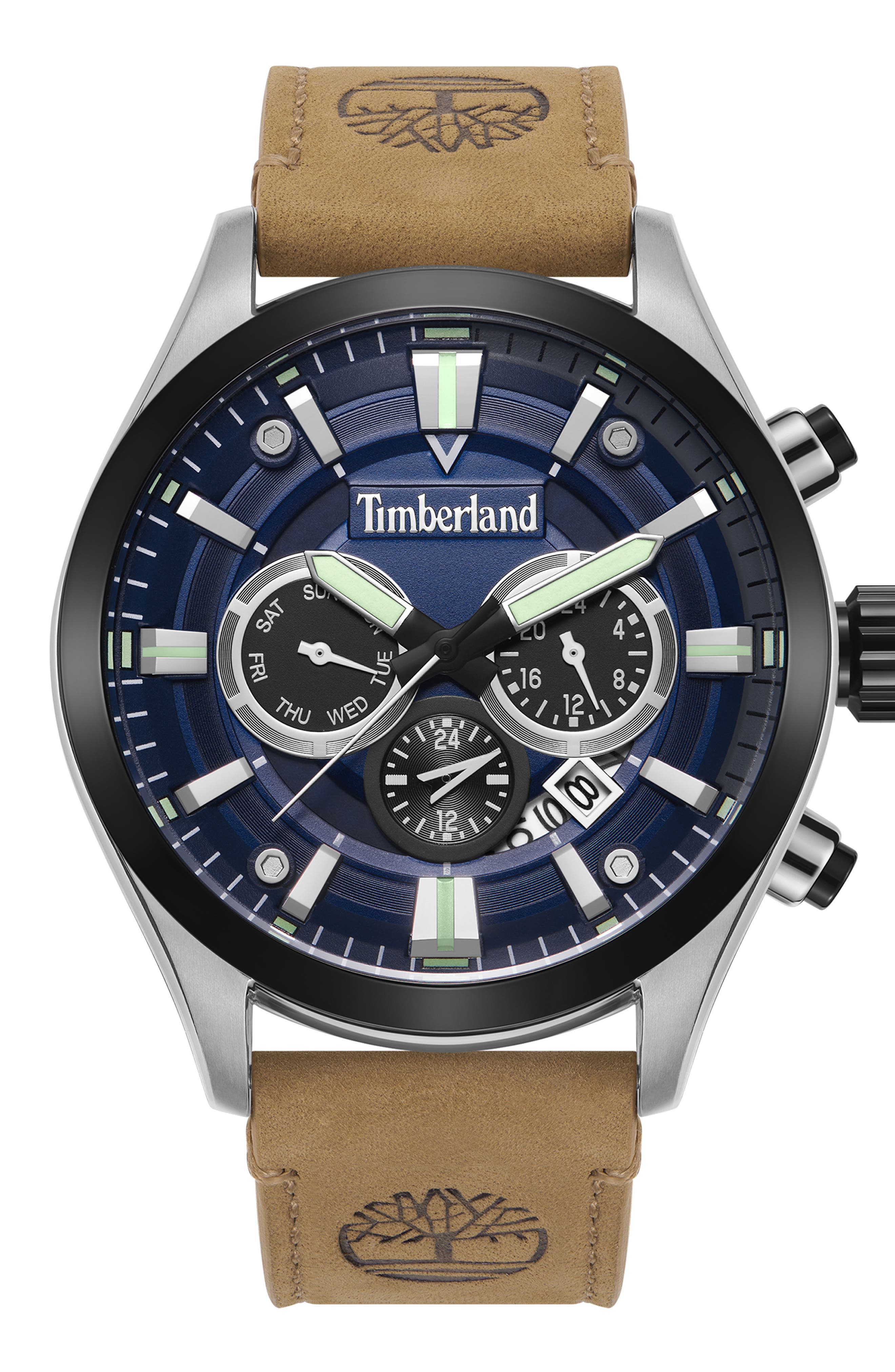 Timberland Tidemark Leather Strap Multifunction Watch, 46mm