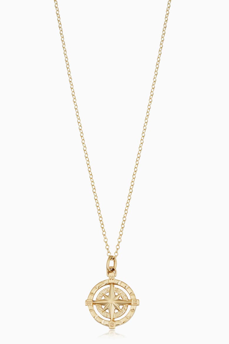 14K Gold Compass Rose Pendant Necklace, Main, color, Yellow Gold