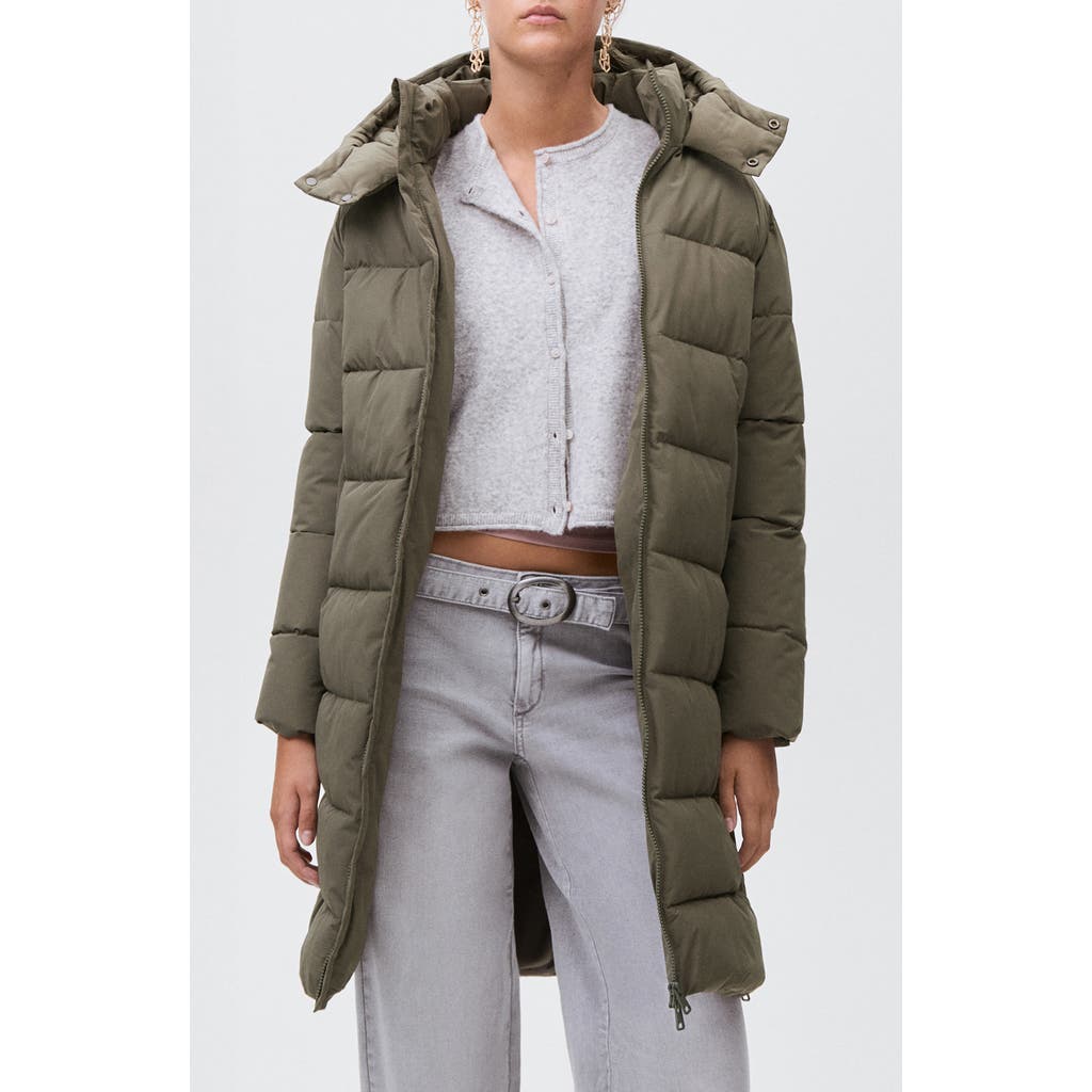 Mango Teen Hooded Puffer Coat In Green