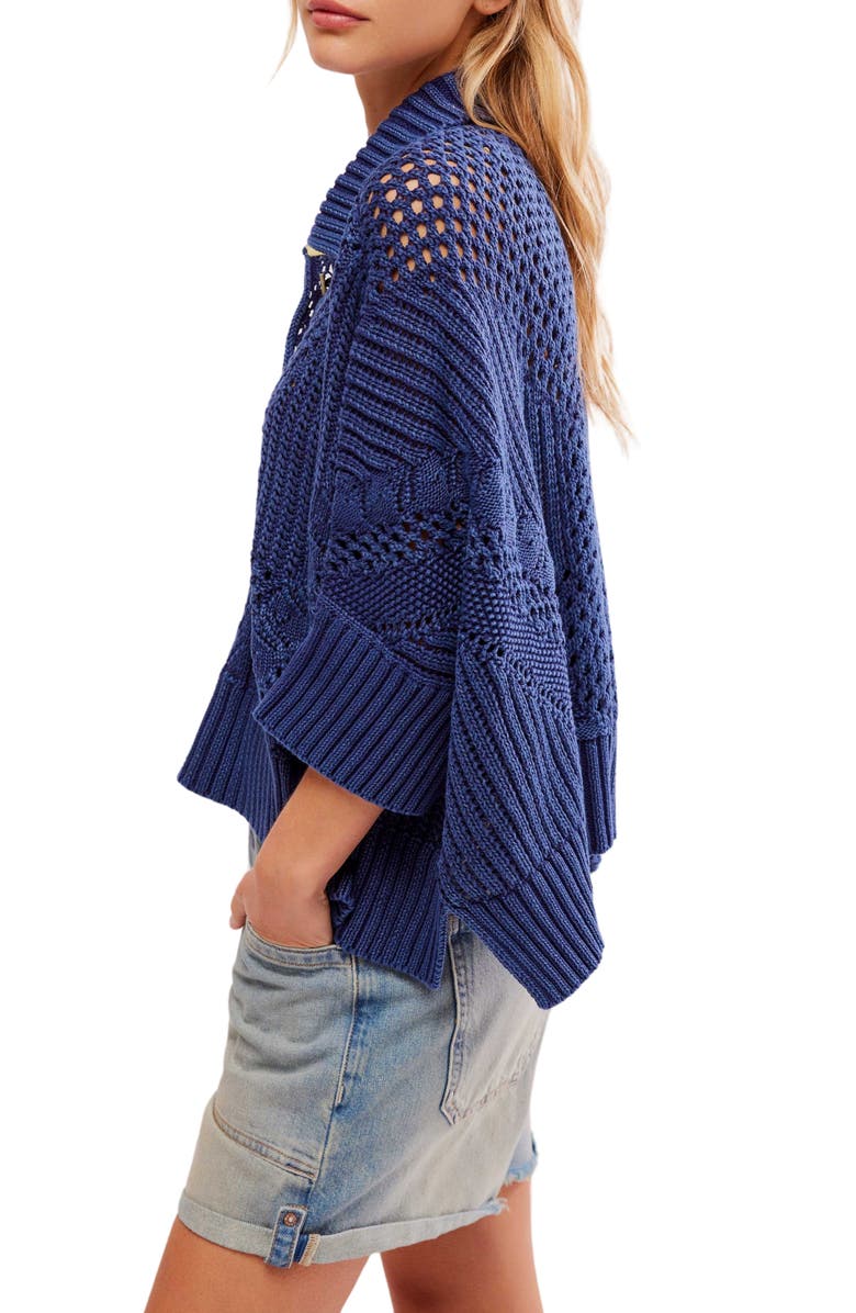 Free People To the Point Open Stitch Polo Sweater, Alternate, color, Midnight Rain