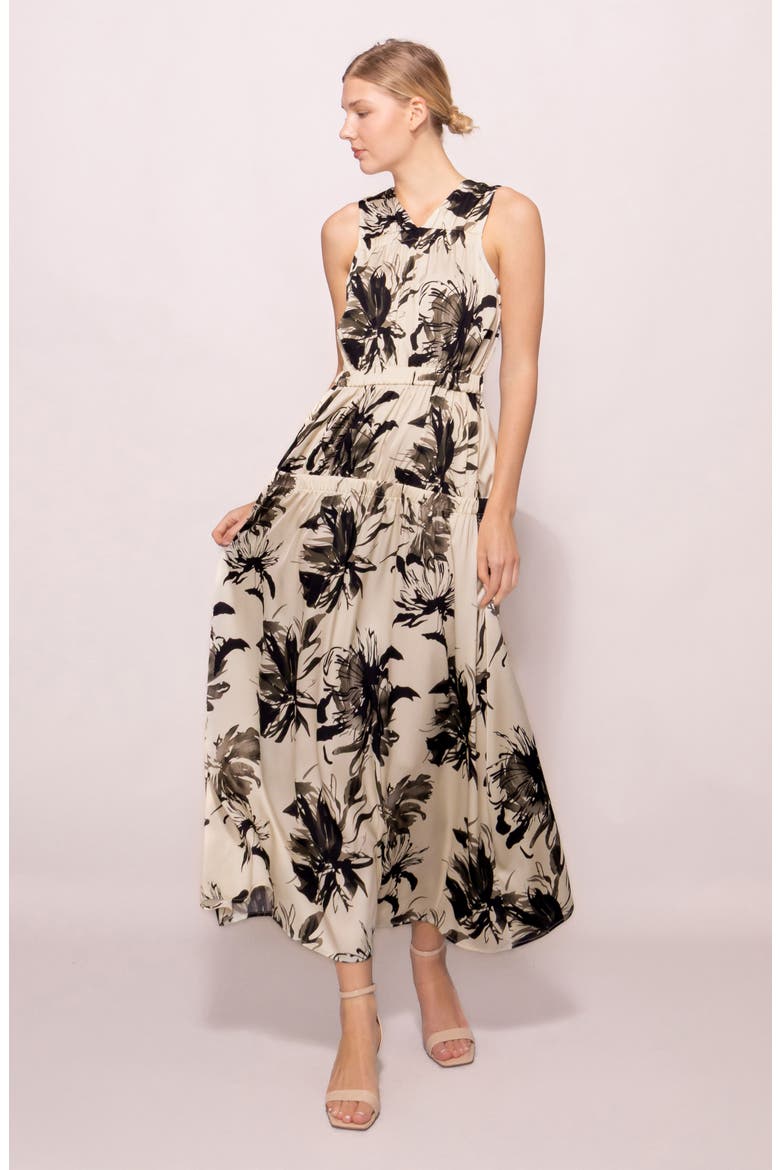 Floral Print Maxi Dress, Alternate, color, WHITE BLACK FLORAL