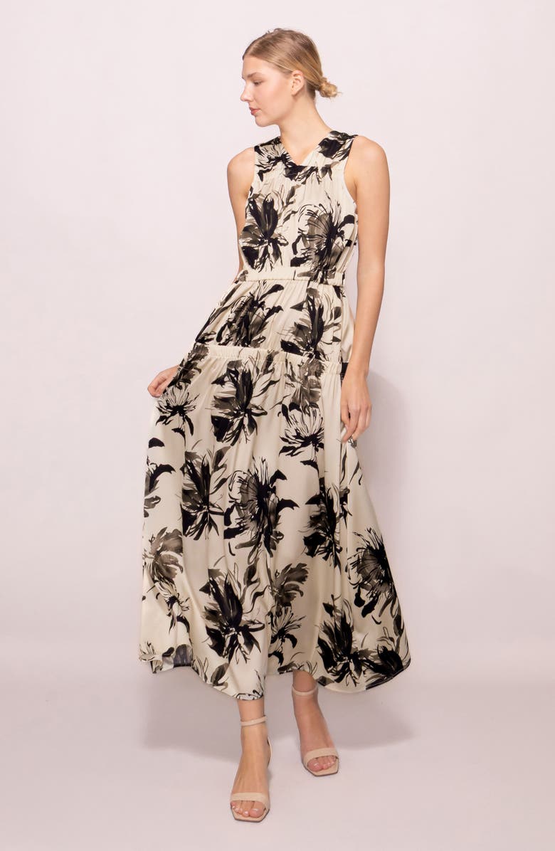 MELLODAY Floral Print Maxi Dress, Alternate, color, White Black Floral