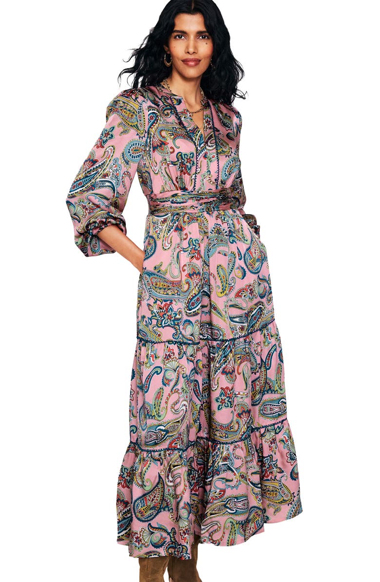 Boden Pippa Paisley Long Sleeve Satin Maxi Dress, Alternate, color, 