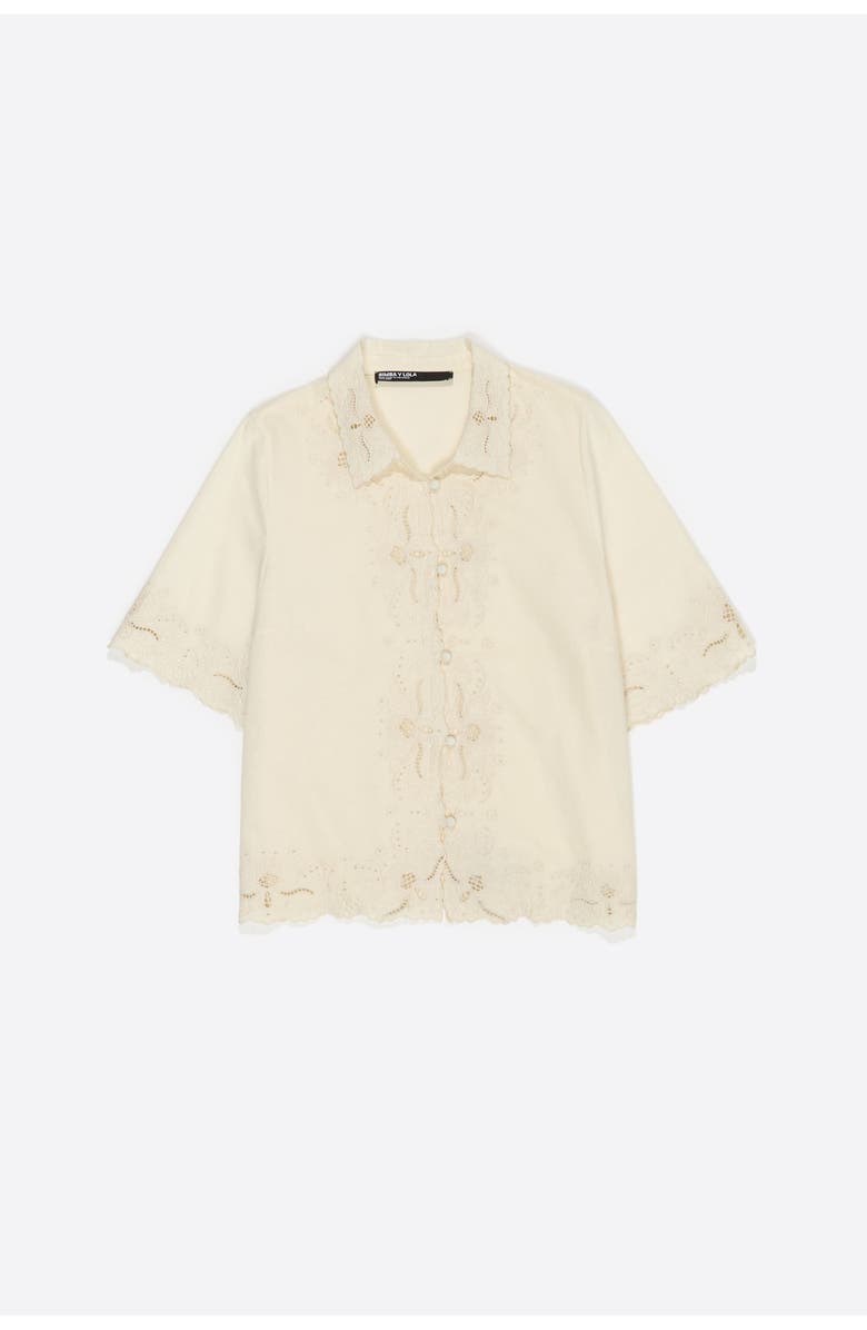 Bimba y Lola Linen Cotton Embroidered Shirt, Alternate, color, Beige