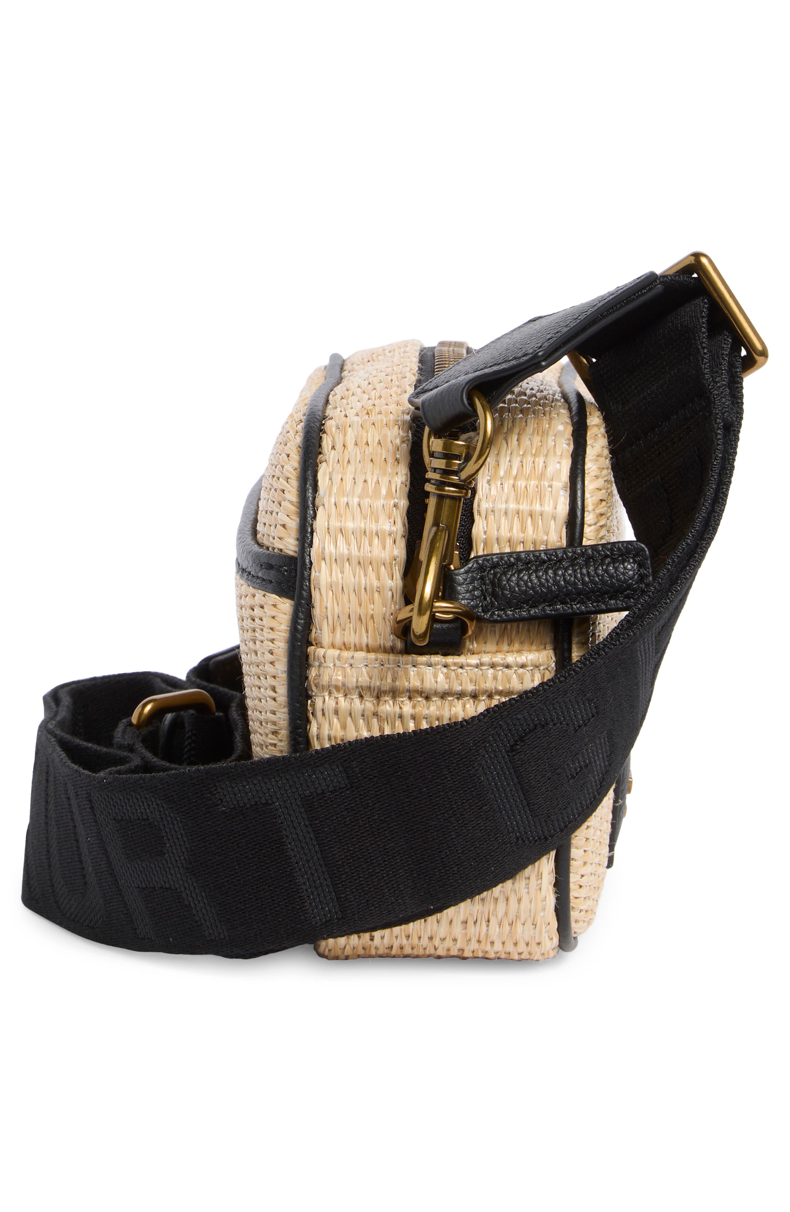 Kurt Geiger London Chiswick Raffia Camera Bag, Alternate, color, Tan/ Black Combo