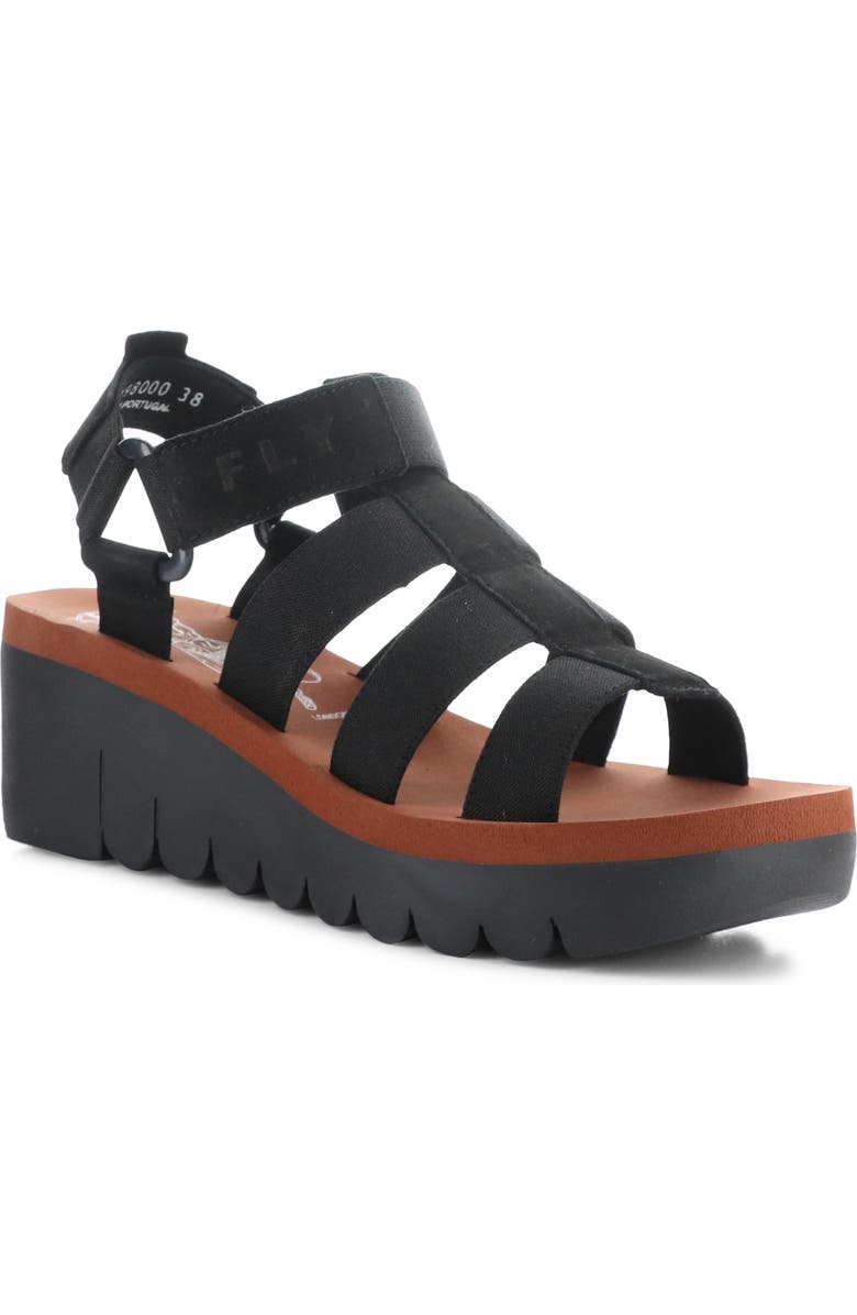 Fly London Yoji Platform Wedge Sandal, Main, color, Black/ Brick