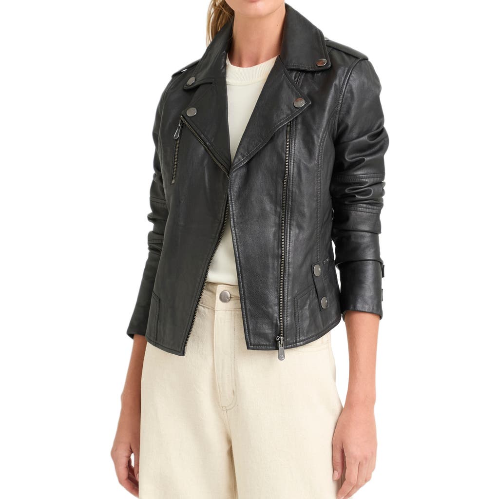 Velez Sheep Leather Biker Jacket With Epaulets In Black